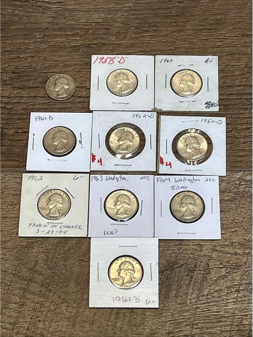 Washington Silver Quarter Lot-Various Years-10 Washing Silver Quarters